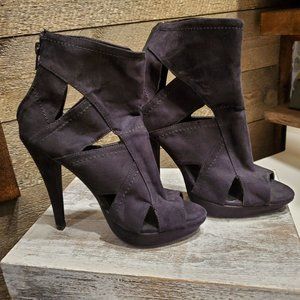 Women’s Stiletto Heels 7 Black Open Toe Zip Back High Heel Sandals 5” Sexy Chic